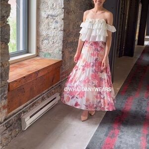 Zara metallic thread floral print pleated midi skirt